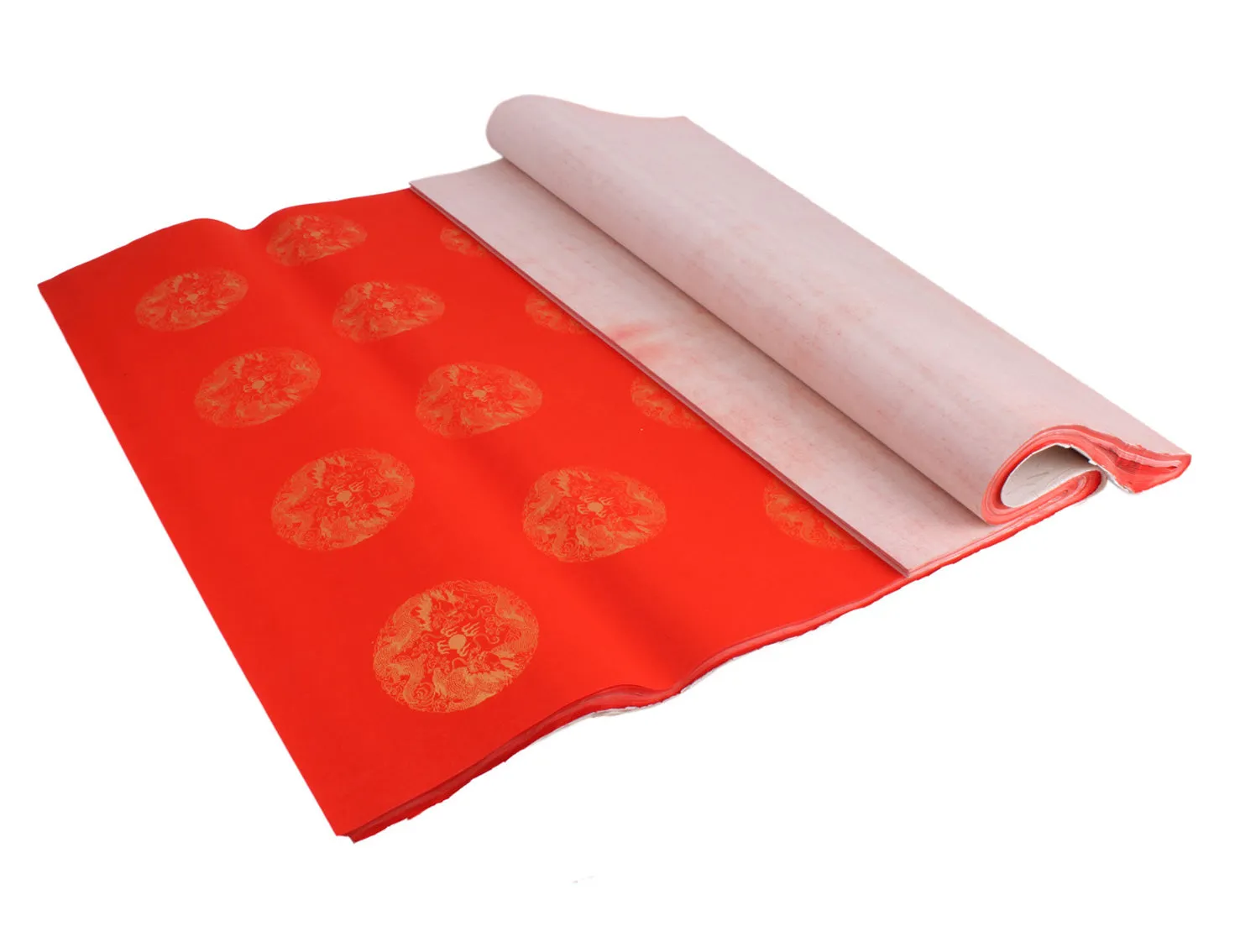 Red Shuen Paper (Xuan Paper) with Golden Dragon Ornaments