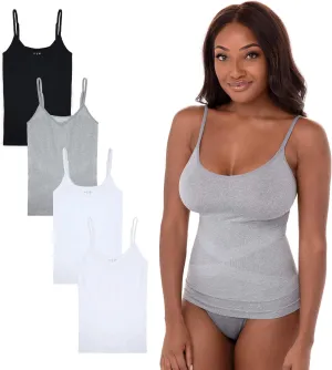 Rene Rofe 4-Pack Seamless Tummy Control Compression Camisoles with Adjustable Straps - Slim Fit, Lightweight, and Breathable
