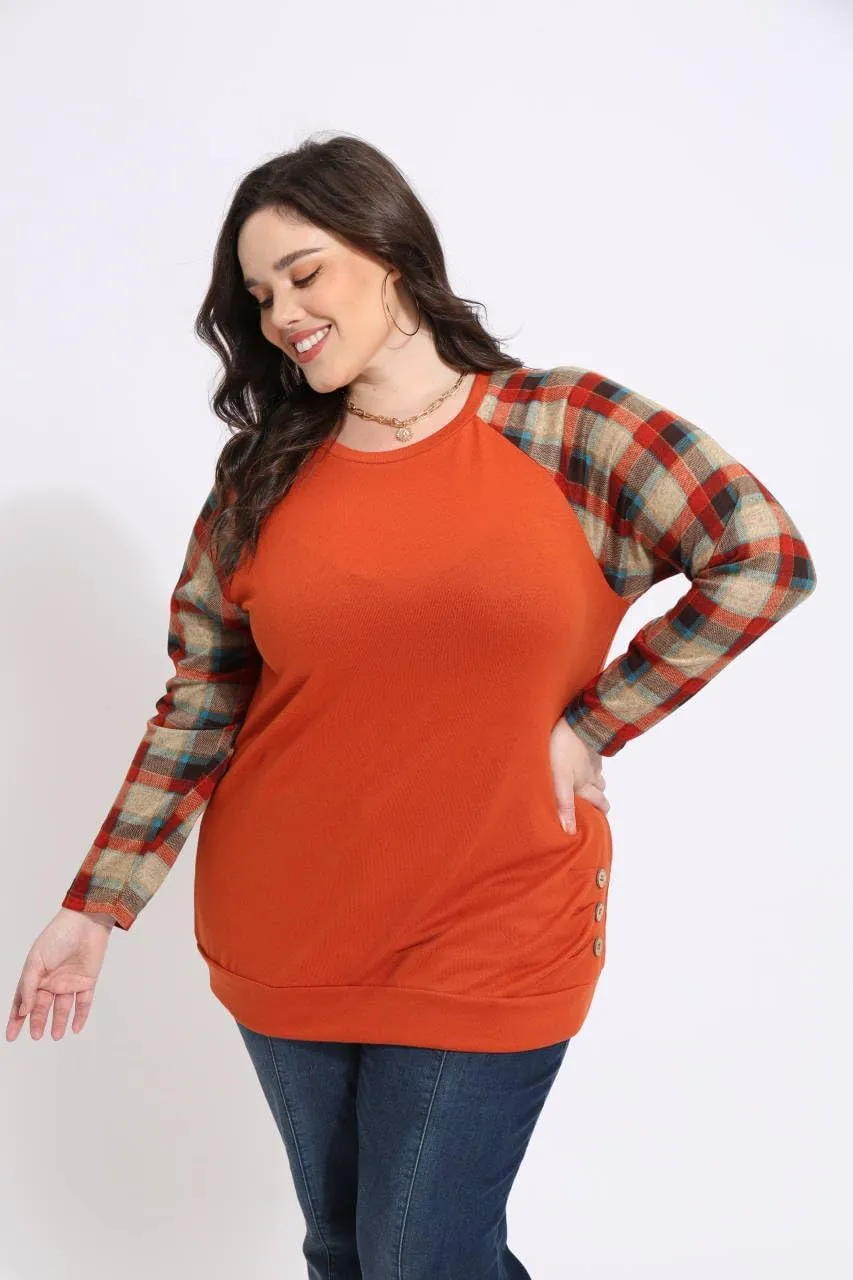 RITERA Plus Size Tops for Women Color Block Long Sleeve Shirts Casual Crewneck Tunics Fall Winter XL-5XL