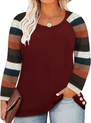 RITERA Plus Size Tops for Women Color Block Long Sleeve Shirts Casual Crewneck Tunics Fall Winter XL-5XL