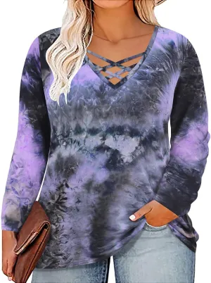 RITERA Plus Size Tops for Women Color Block Long Sleeve Shirts Casual Crewneck Tunics Fall Winter XL-5XL