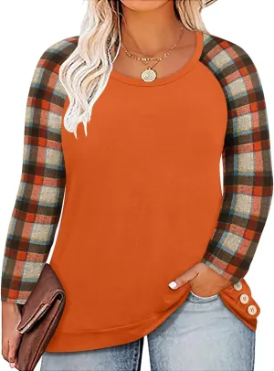 RITERA Plus Size Tops for Women Color Block Long Sleeve Shirts Casual Crewneck Tunics Fall Winter XL-5XL
