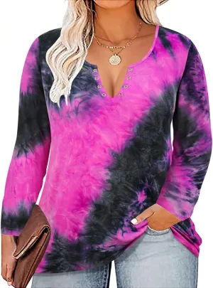 RITERA Plus Size Tops for Women Color Block Long Sleeve Shirts Casual Crewneck Tunics Fall Winter XL-5XL