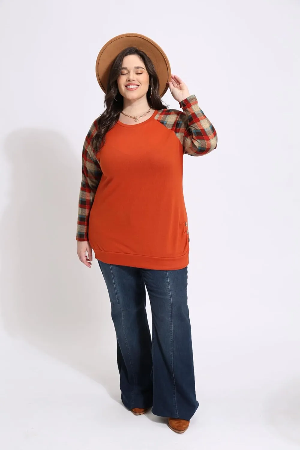 RITERA Plus Size Tops for Women Color Block Long Sleeve Shirts Casual Crewneck Tunics Fall Winter XL-5XL