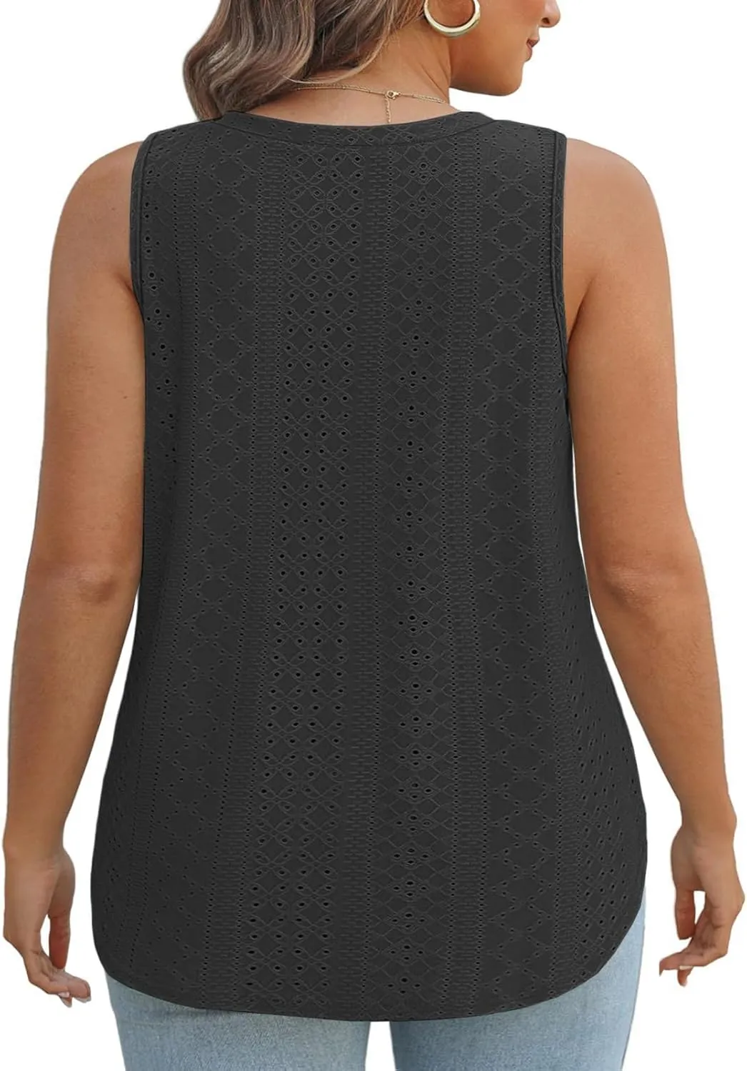 ROSRISS Plus-Size-Tank-Tops for Women Summer Casual Shirts Sleeveless V Neck Shirts Eyelet Side Split Tunics XL-5XL