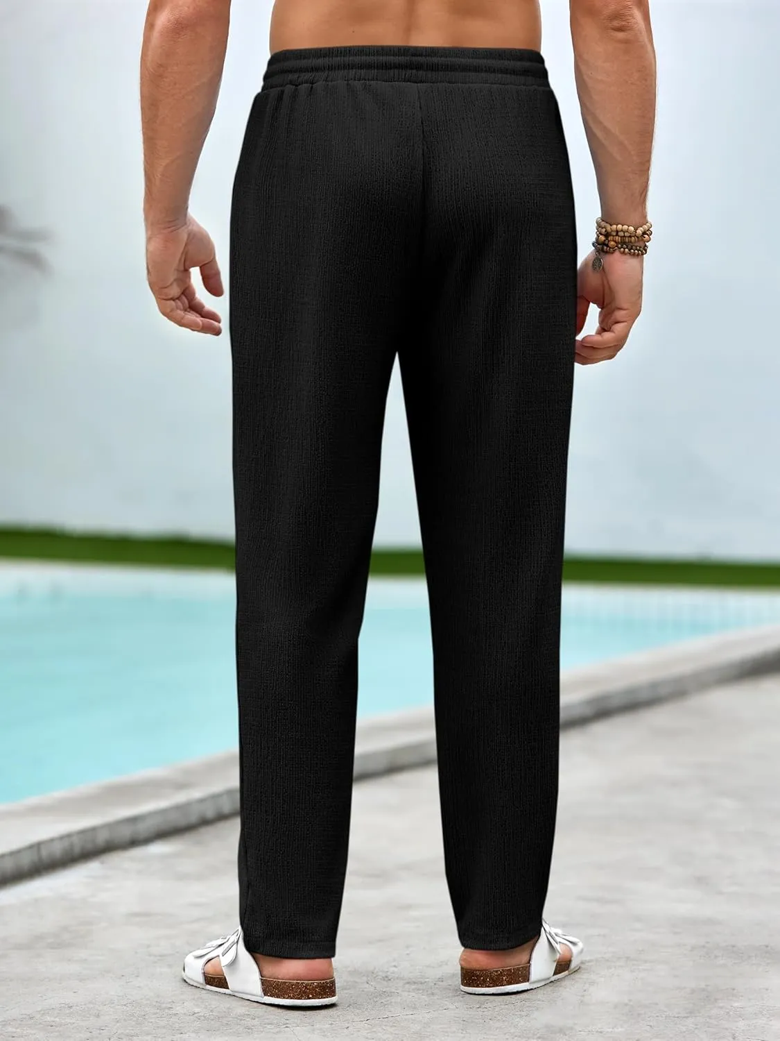Runcati Mens Beach Elastic Waist Pants Casual Lightweight Drawstring Lounge Summer Yoga Trousers