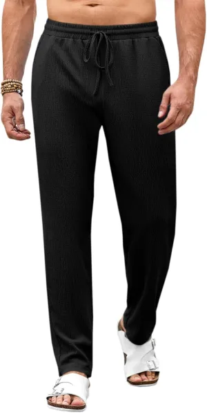 Runcati Mens Beach Elastic Waist Pants Casual Lightweight Drawstring Lounge Summer Yoga Trousers
