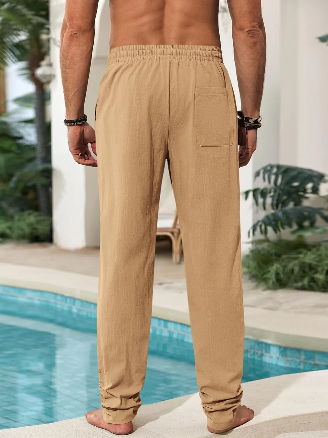 Runcati Mens Kaftan Thobe Pants Cotton Casual Elastic Waist Drawstring Muslim Trousers Summer Yoga Kurta Pants with Pockets