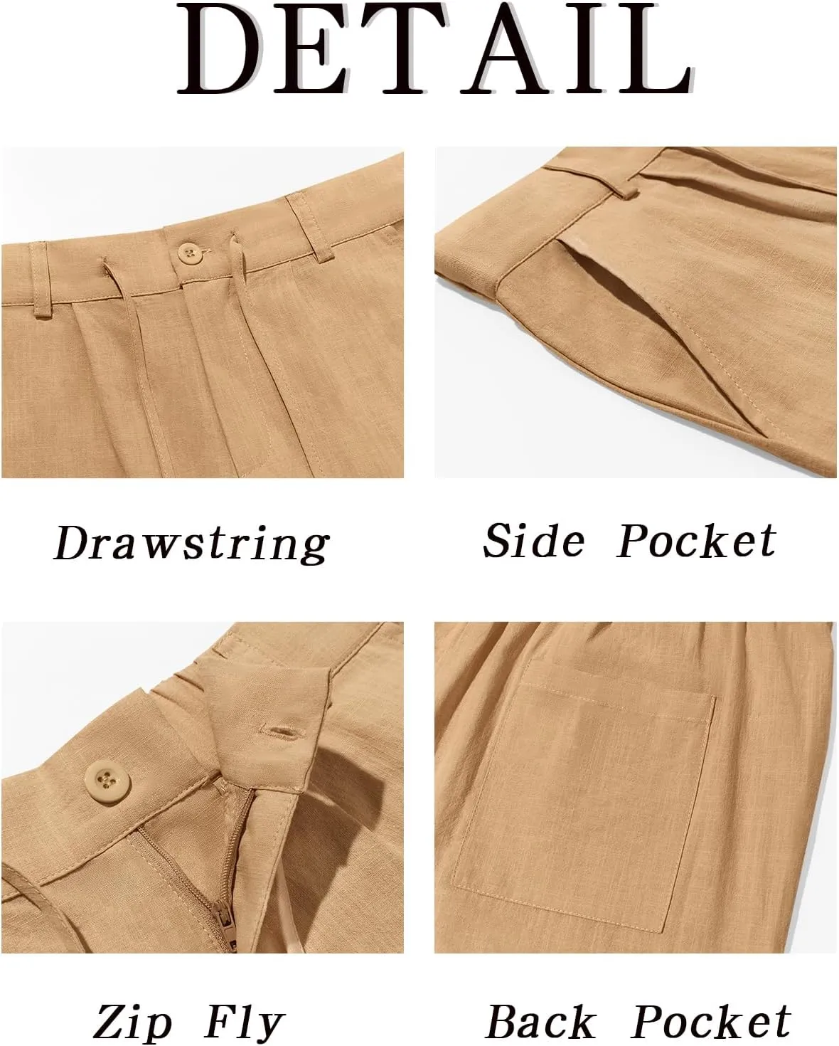 Runcati Mens Linen Cotton Casual Pants Elastic Waist Drawstring Lightweight Pants Loose Fit Summer Beach Yoga Trousers