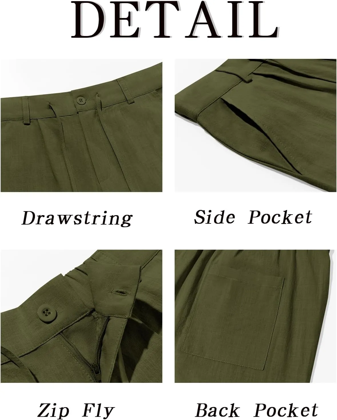 Runcati Mens Linen Cotton Casual Pants Elastic Waist Drawstring Lightweight Pants Loose Fit Summer Beach Yoga Trousers