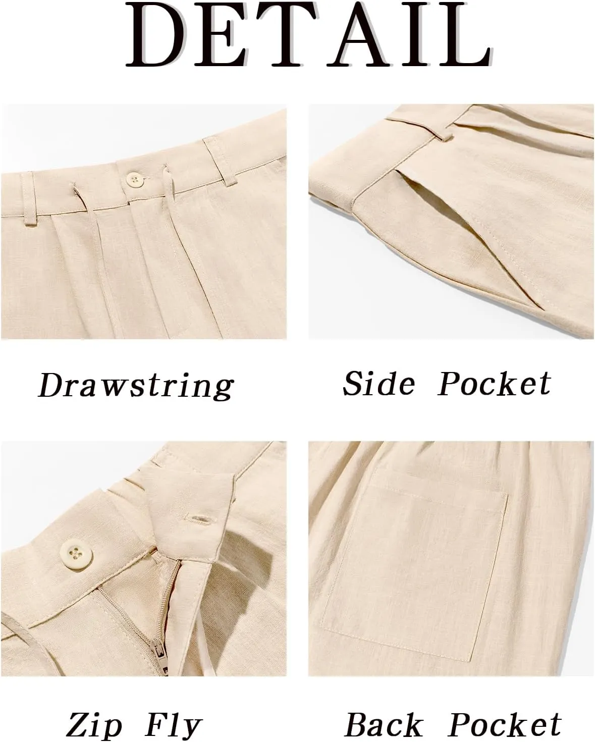 Runcati Mens Linen Cotton Casual Pants Elastic Waist Drawstring Lightweight Pants Loose Fit Summer Beach Yoga Trousers