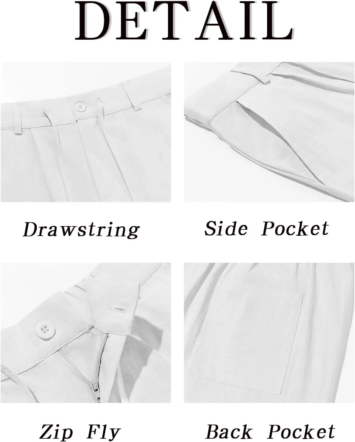 Runcati Mens Linen Cotton Casual Pants Elastic Waist Drawstring Lightweight Pants Loose Fit Summer Beach Yoga Trousers
