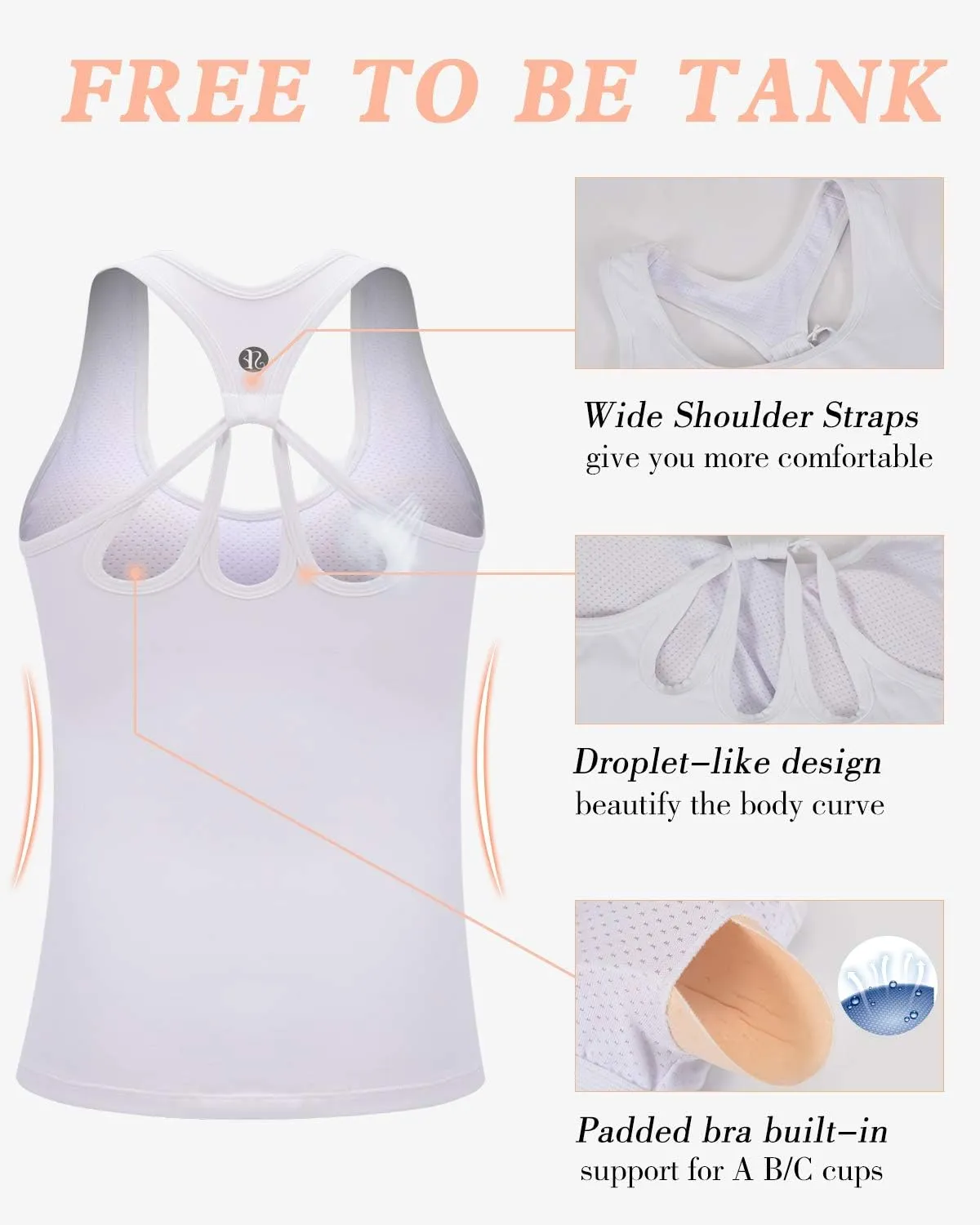 RUNNING GIRL Workout Tank Tops with Built in Bras for Women,Compression Shirt Strappy Back Athletic Yoga Tops