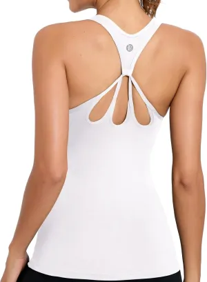 RUNNING GIRL Workout Tank Tops with Built in Bras for Women,Compression Shirt Strappy Back Athletic Yoga Tops