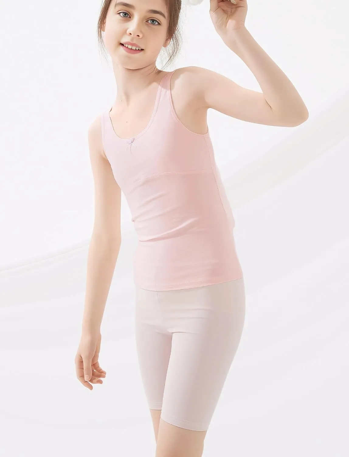SEAUR Kids Girls Cami Tank Top Sleeveless Cotton Undershirts Breathable Camisoles with Shelf Bras