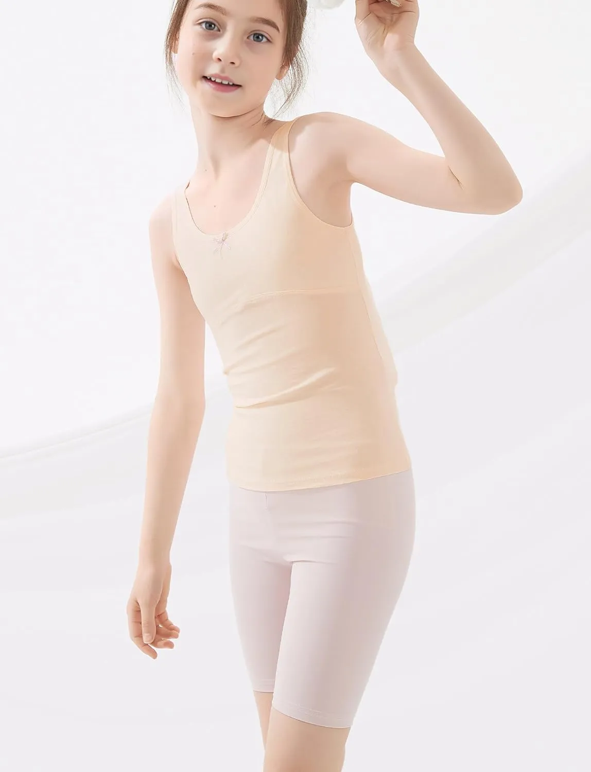 SEAUR Kids Girls Cami Tank Top Sleeveless Cotton Undershirts Breathable Camisoles with Shelf Bras