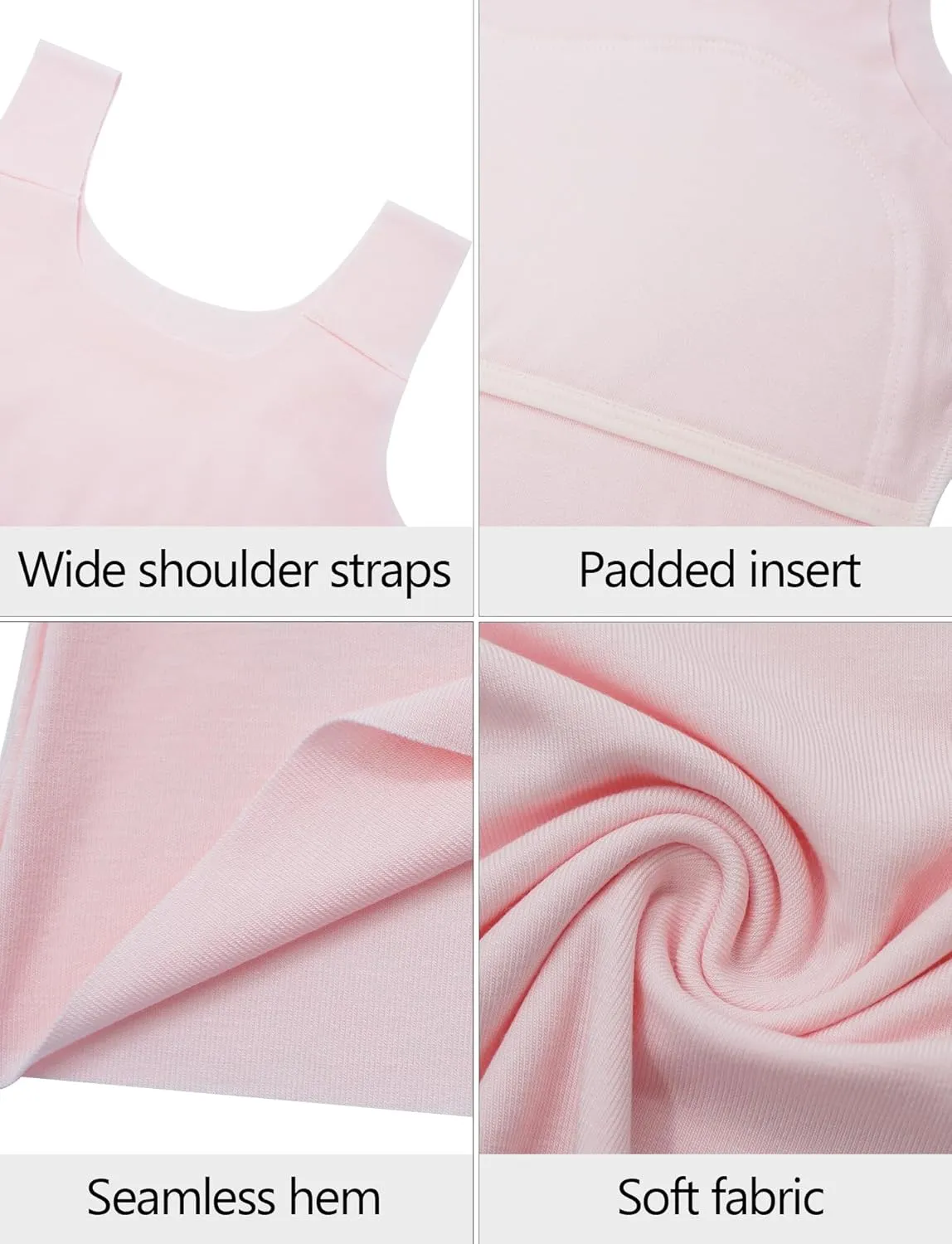 SEAUR Kids Girls Cami Tank Top Sleeveless Cotton Undershirts Breathable Camisoles with Shelf Bras