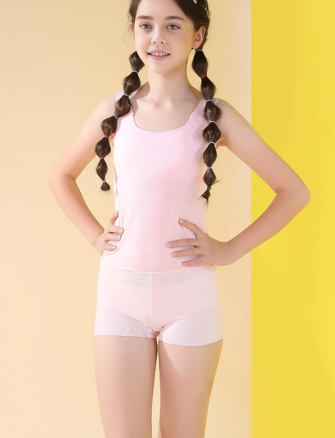SEAUR Kids Girls Cami Tank Top Sleeveless Cotton Undershirts Breathable Camisoles with Shelf Bras