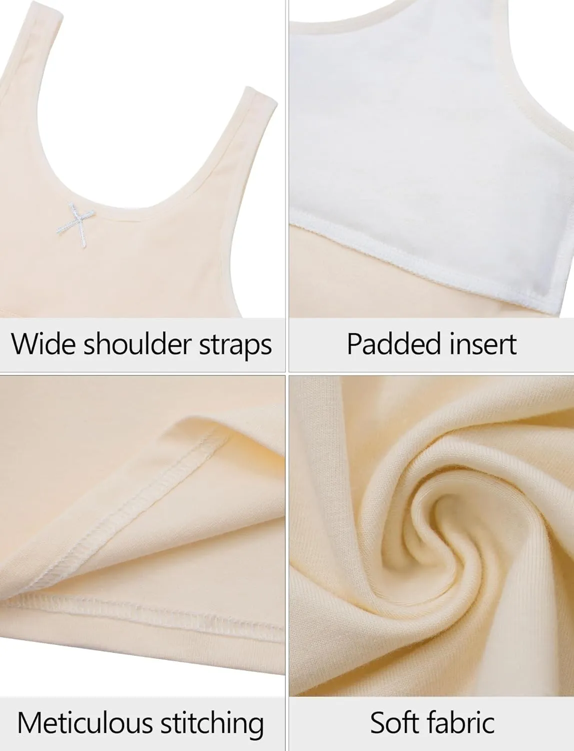 SEAUR Kids Girls Cami Tank Top Sleeveless Cotton Undershirts Breathable Camisoles with Shelf Bras