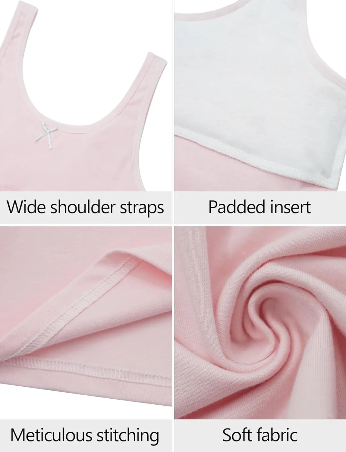SEAUR Kids Girls Cami Tank Top Sleeveless Cotton Undershirts Breathable Camisoles with Shelf Bras