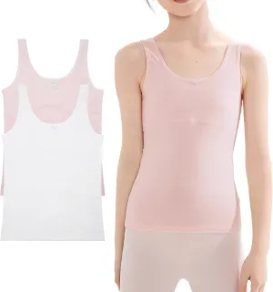 SEAUR Kids Girls Cami Tank Top Sleeveless Cotton Undershirts Breathable Camisoles with Shelf Bras