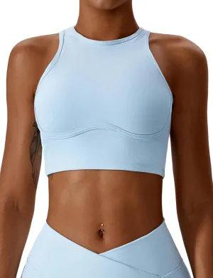 SEAUR Women's Seamless Ribbed Sports Bra Racerback High Impact Workout Crop Top Gym Running Hollow Out Tank Tops
