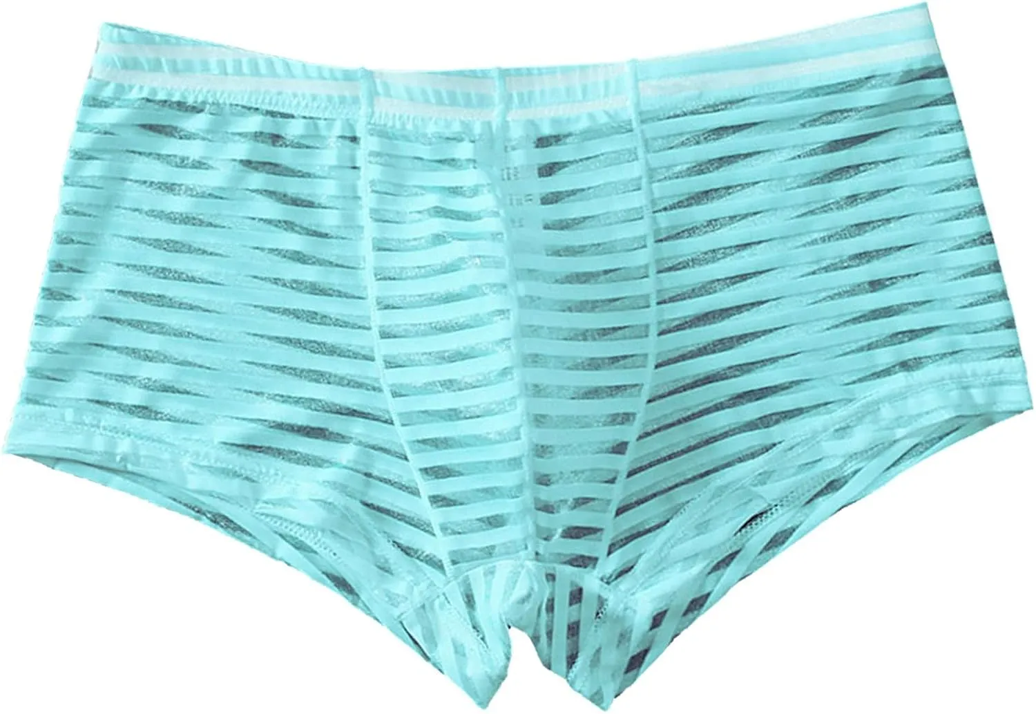 Sexy Stripe Sheer Mesh Lace Boxer Briefs for Men Mid-Waist Underwear Seamless Breathable Boyshort Bulge Pouch Panties Light Blue