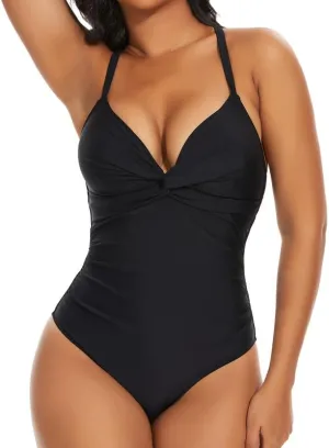 SHAPERIN Women One Piece Swimsuits Tummy Control V Neck Bathing Suits Ruched Push Up Padded Swimwear