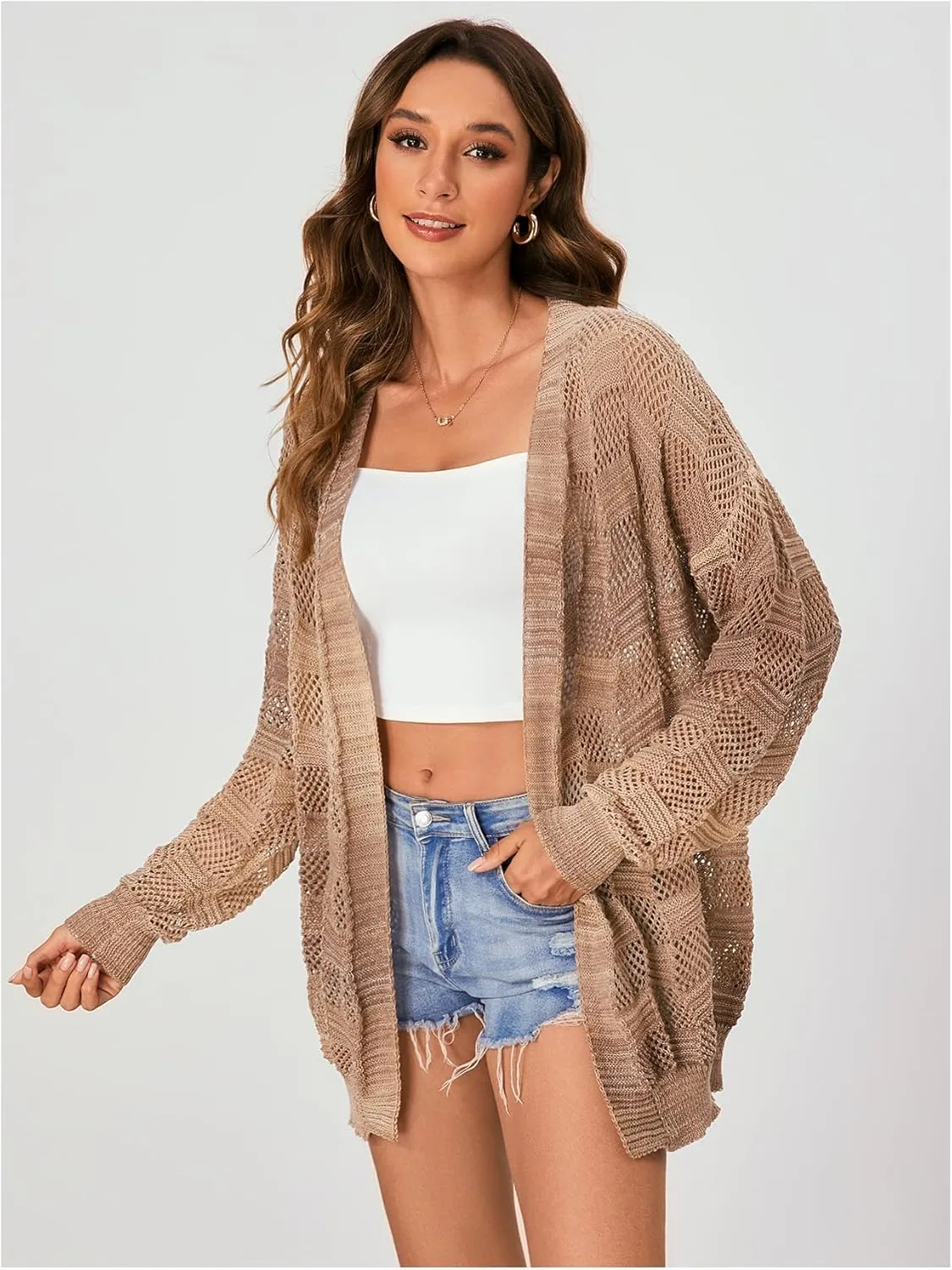 SHENHE Women's Crochet Lightweight Cardigan Beach Swim Cover Up Summer Open Front Colorful Kimonos