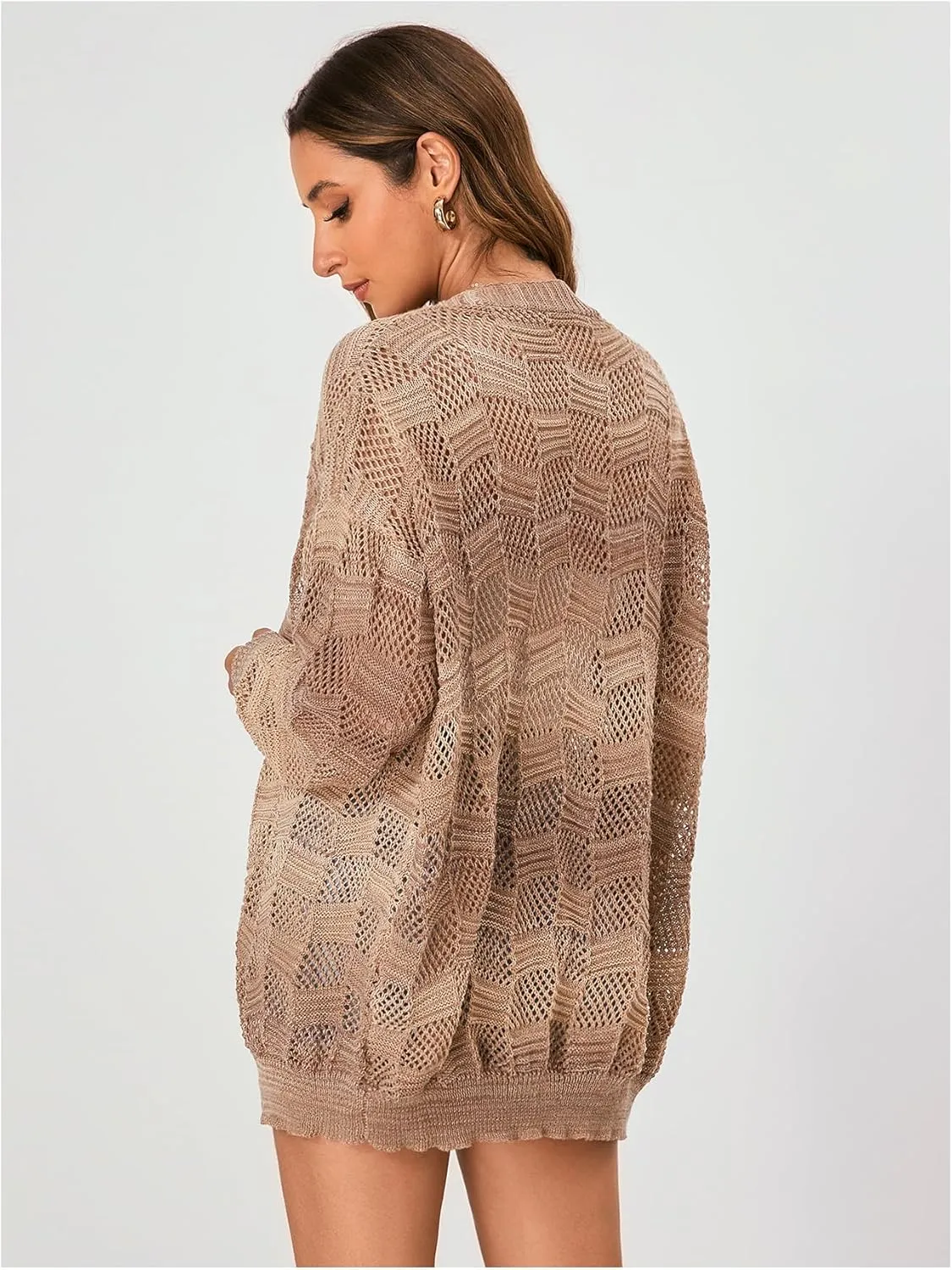 SHENHE Women's Crochet Lightweight Cardigan Beach Swim Cover Up Summer Open Front Colorful Kimonos
