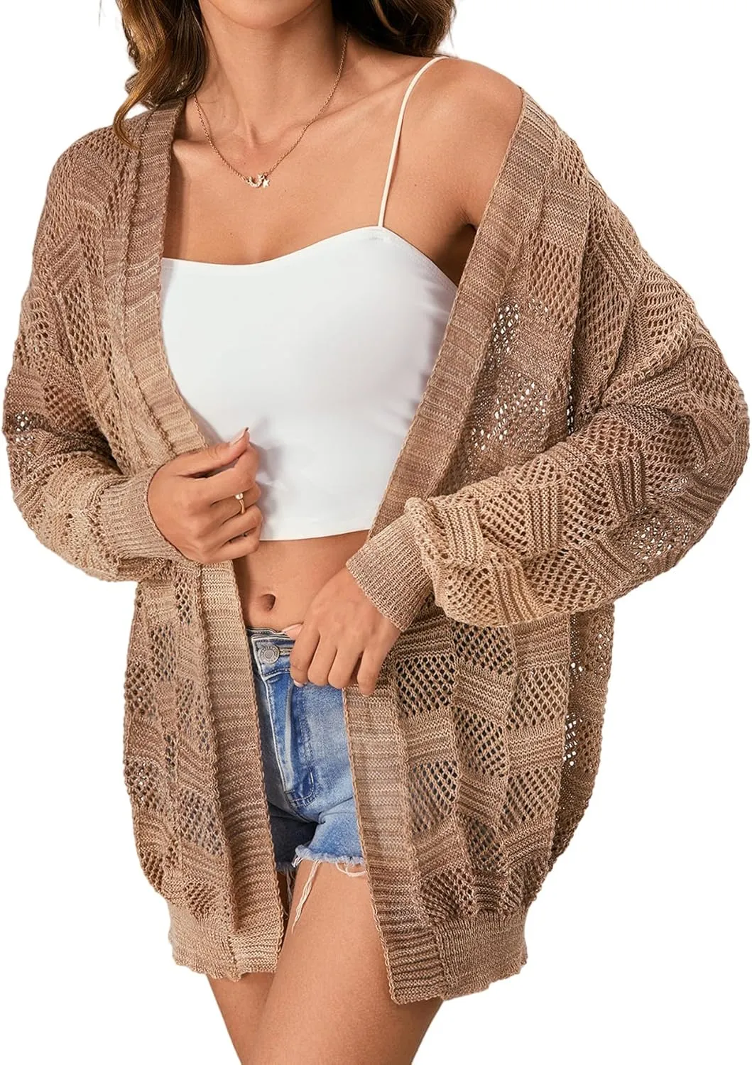 SHENHE Women's Crochet Lightweight Cardigan Beach Swim Cover Up Summer Open Front Colorful Kimonos