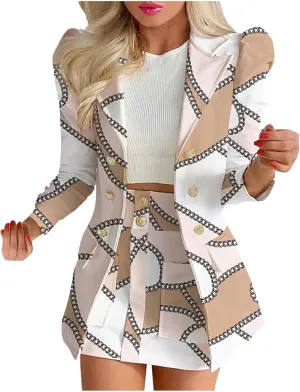 Short Skirt Suits Long Sleeve Boho Dress for Women 2024 Fall Dress V Neck Dresses Print Turndown Collar