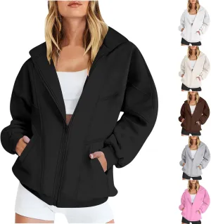 SMIDOW Full Zip Up Sweatshirts For Women Trendy 2024 Oversized Fleece Lightweight Hoodie Jacket Fall Preppy Teen Girls Outfit