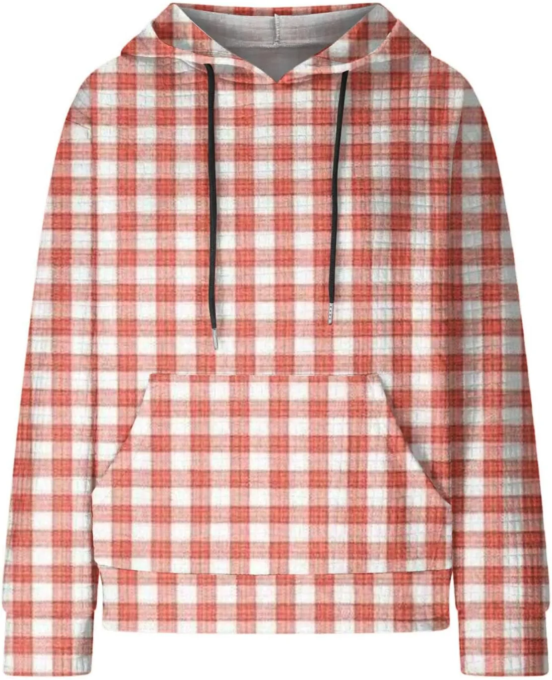 SMIDOW Pliad Waffle Knit Hoodies For Women Fall Fashion 2023 Oversized Drawstring Pullovers Casual Gingham Hooded Sweatshirts