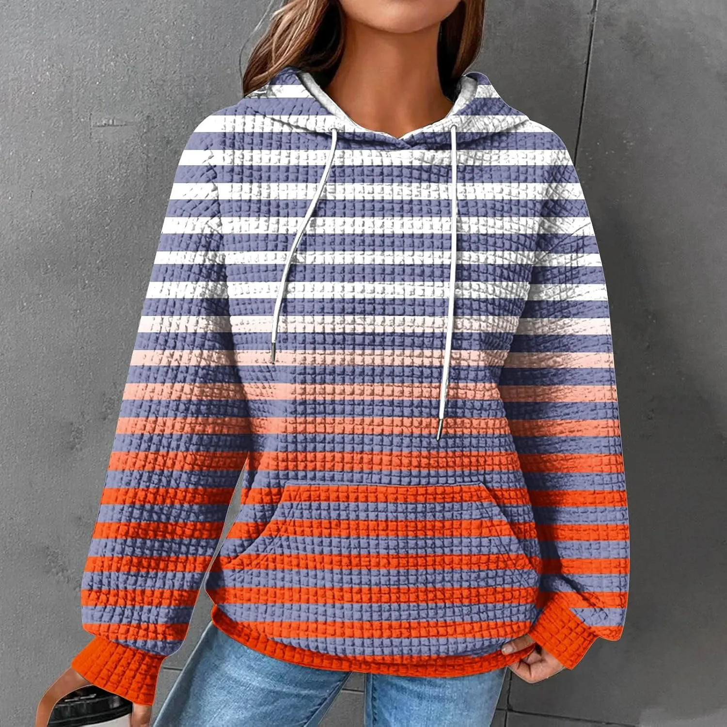 SMIDOW Womens Oversized Hoodies Gradient Color Striped Fall Fashion Pullover Tops Casual Drawstring Hooded Sweatshirts