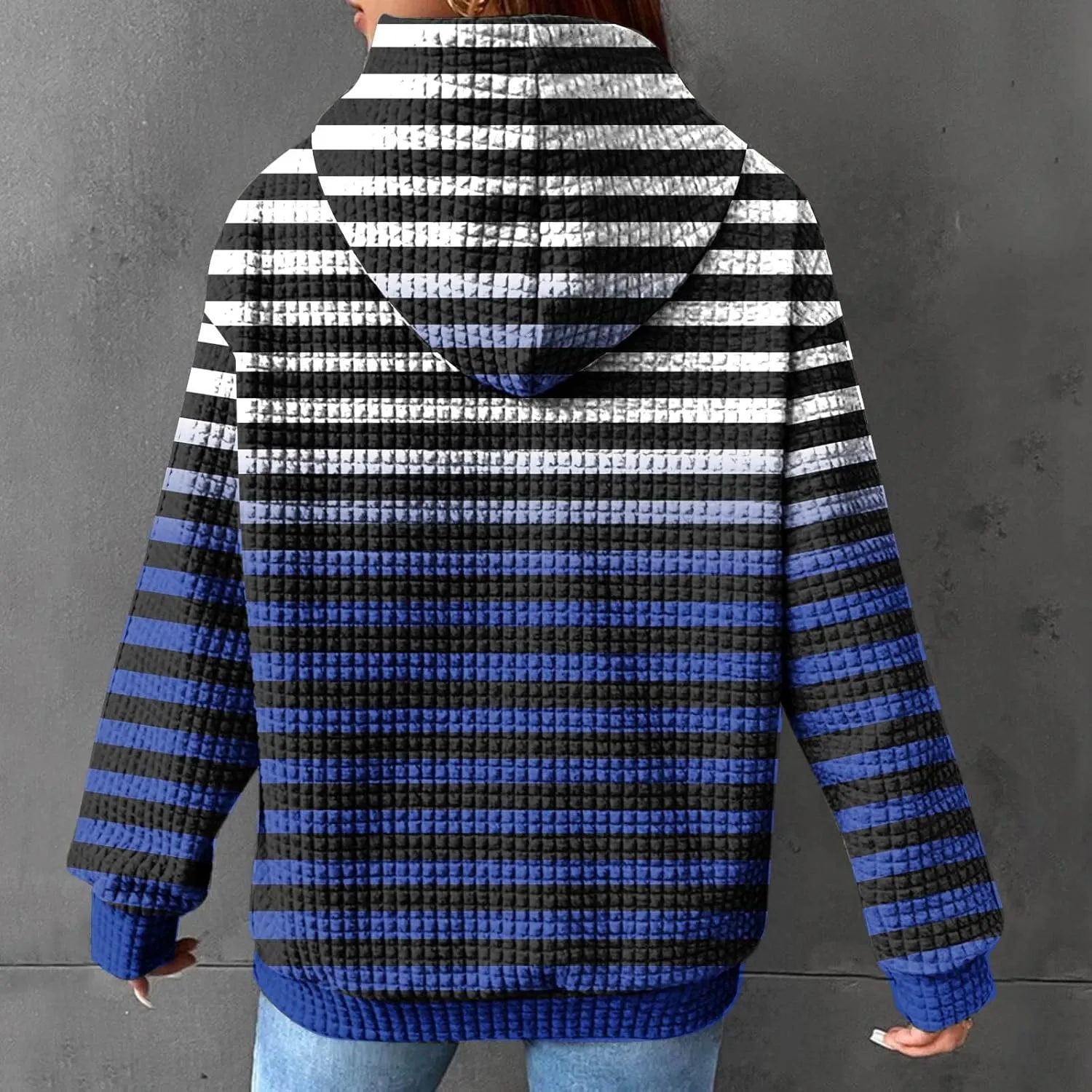 SMIDOW Womens Oversized Hoodies Gradient Color Striped Fall Fashion Pullover Tops Casual Drawstring Hooded Sweatshirts