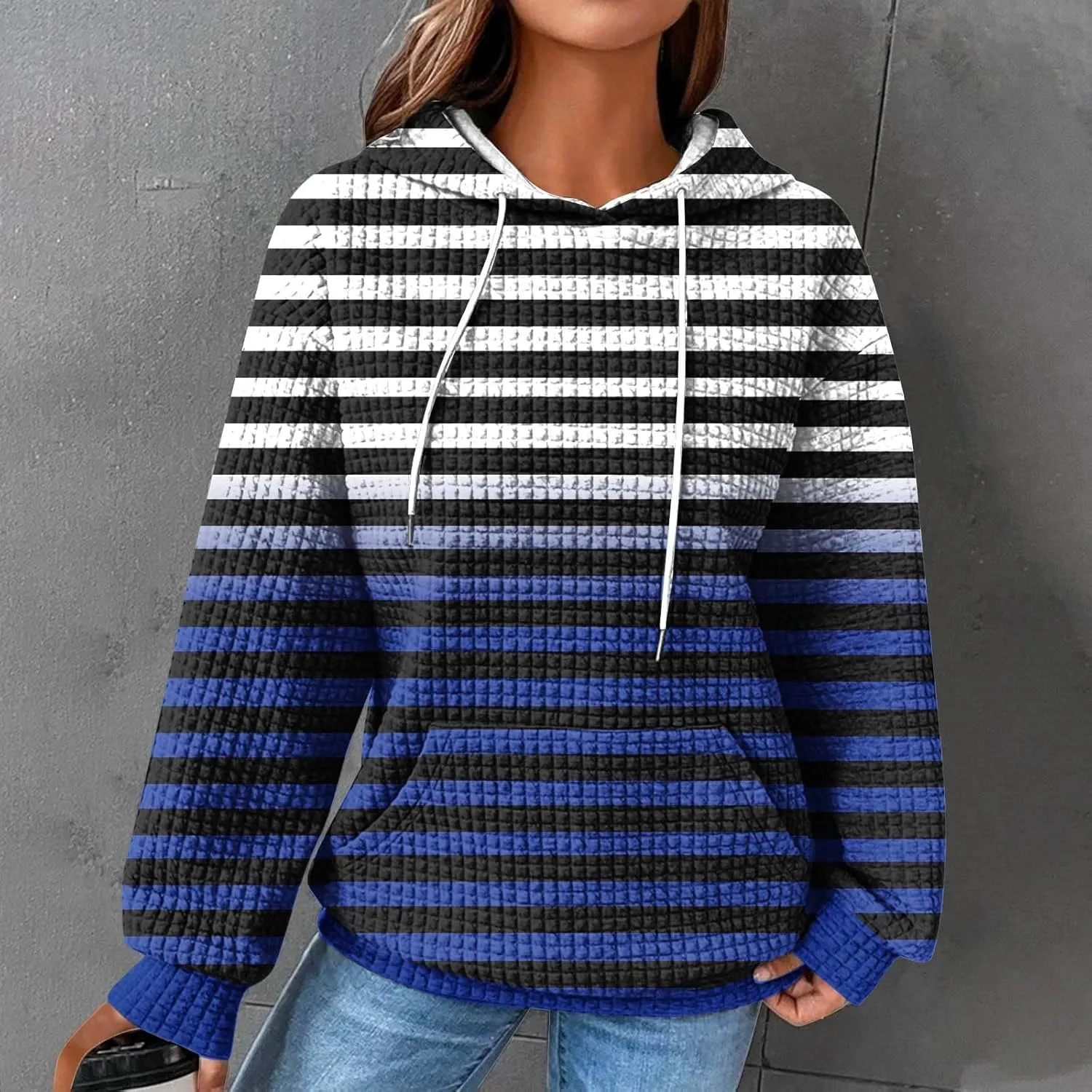 SMIDOW Womens Oversized Hoodies Gradient Color Striped Fall Fashion Pullover Tops Casual Drawstring Hooded Sweatshirts