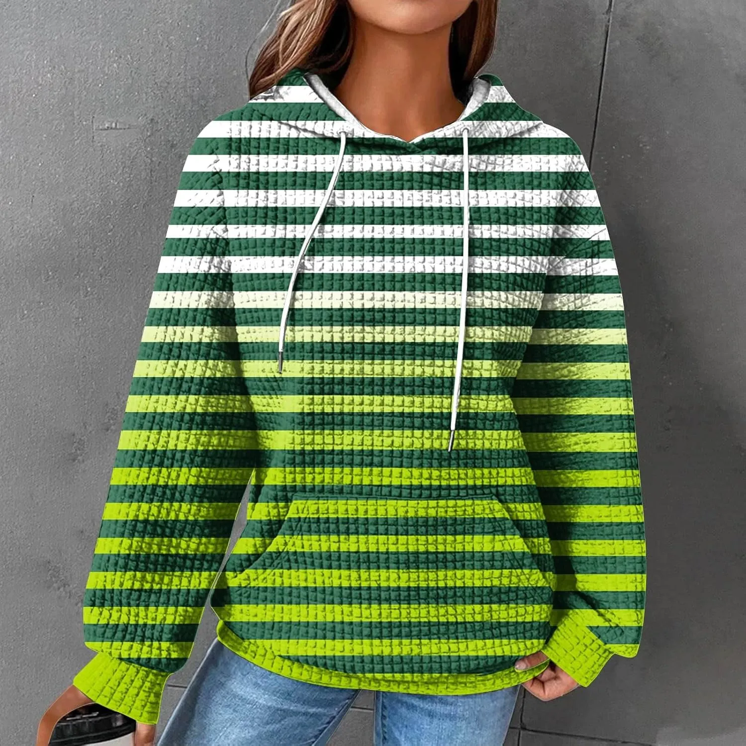 SMIDOW Womens Oversized Hoodies Gradient Color Striped Fall Fashion Pullover Tops Casual Drawstring Hooded Sweatshirts