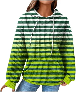 SMIDOW Womens Oversized Hoodies Gradient Color Striped Fall Fashion Pullover Tops Casual Drawstring Hooded Sweatshirts