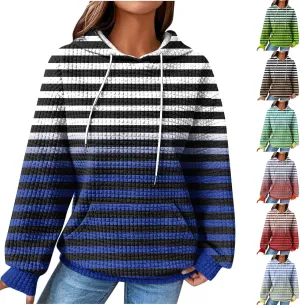 SMIDOW Womens Oversized Hoodies Gradient Color Striped Fall Fashion Pullover Tops Casual Drawstring Hooded Sweatshirts