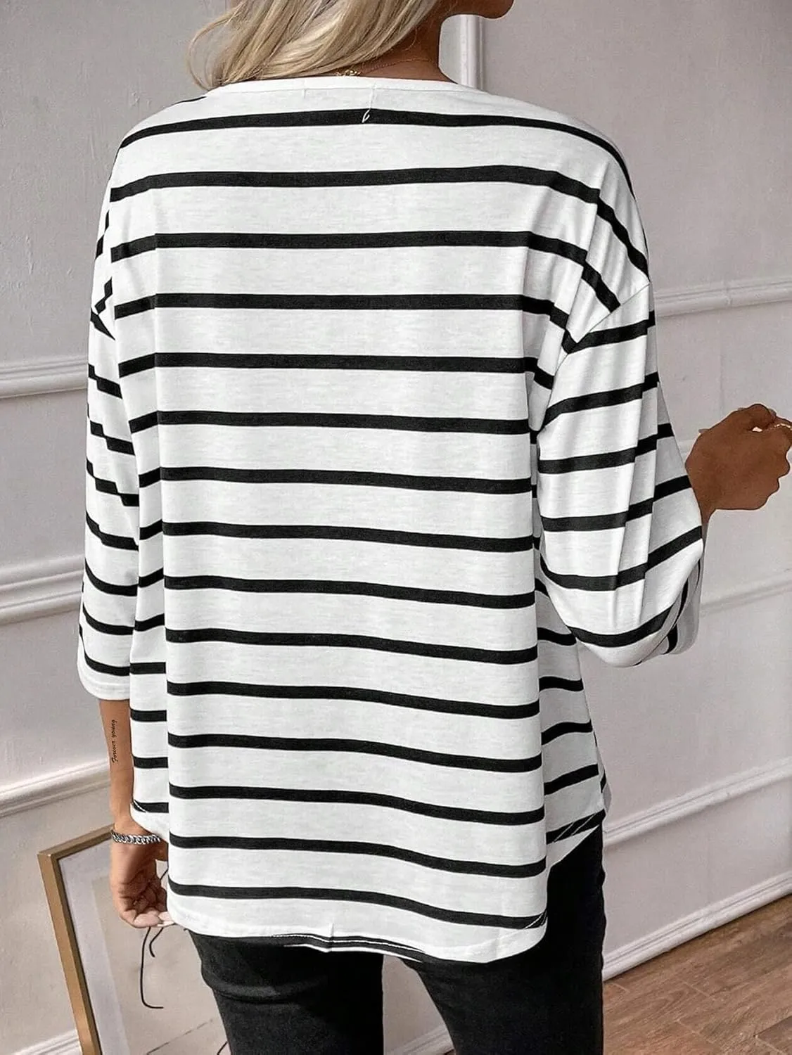 SOFIA'S CHOICE Women's Striped Shirt Loose Fit 3/4 Sleeve T Shirts Summer Casual Tee Top