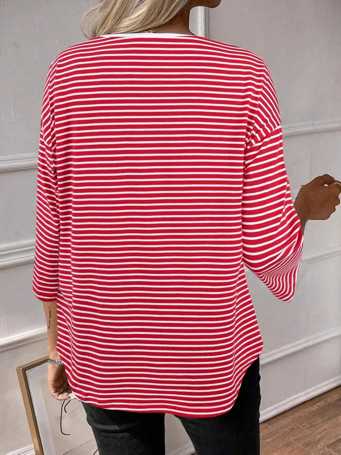 SOFIA'S CHOICE Women's Striped Shirt Loose Fit 3/4 Sleeve T Shirts Summer Casual Tee Top