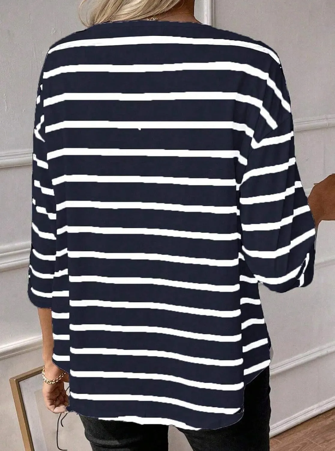 SOFIA'S CHOICE Women's Striped Shirt Loose Fit 3/4 Sleeve T Shirts Summer Casual Tee Top