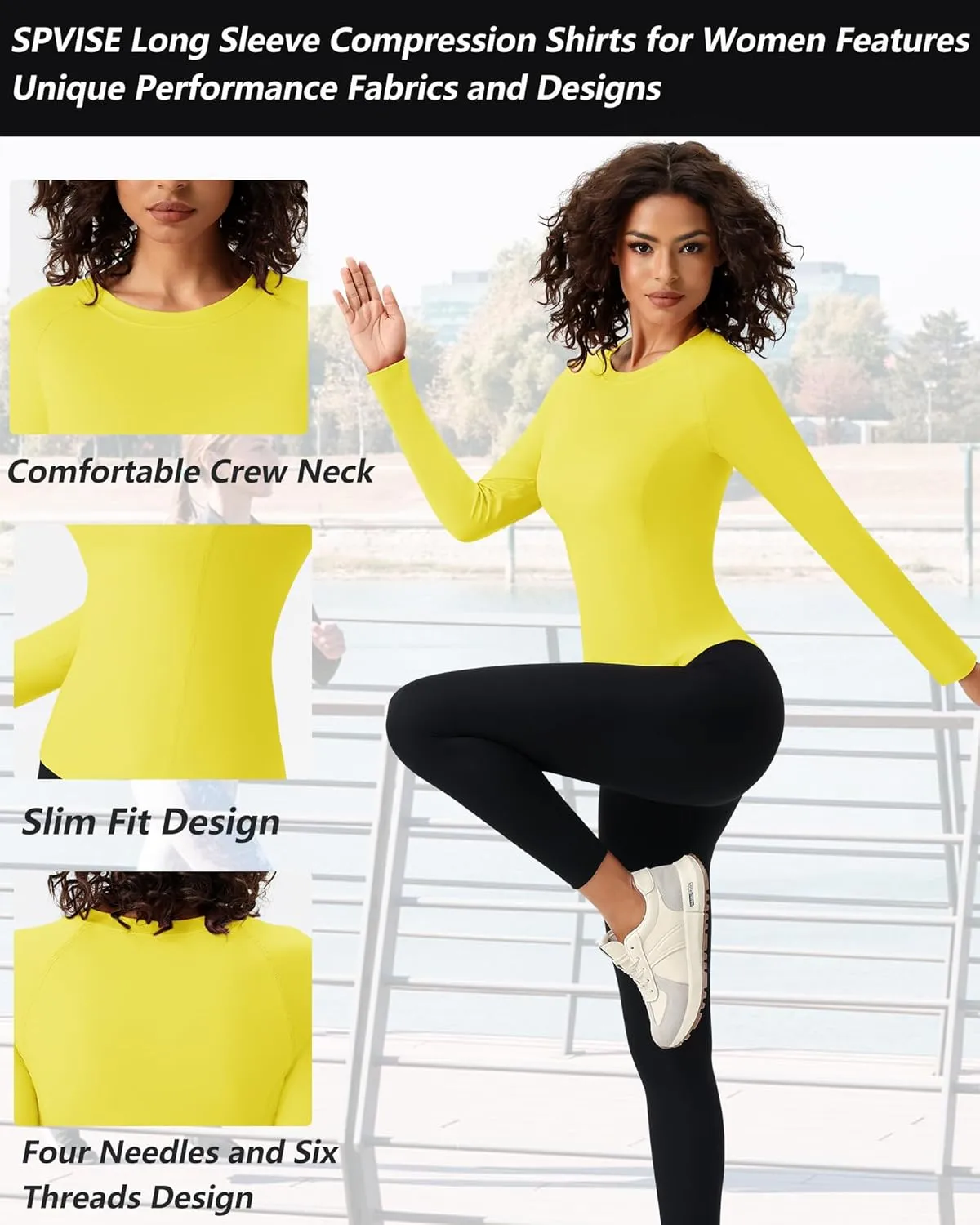 SPVISE Long Sleeve Compression Shirts for Women Quick Dry Breathable Workout Gym Tops Athletic Exercise Yoga Running T-Shirt