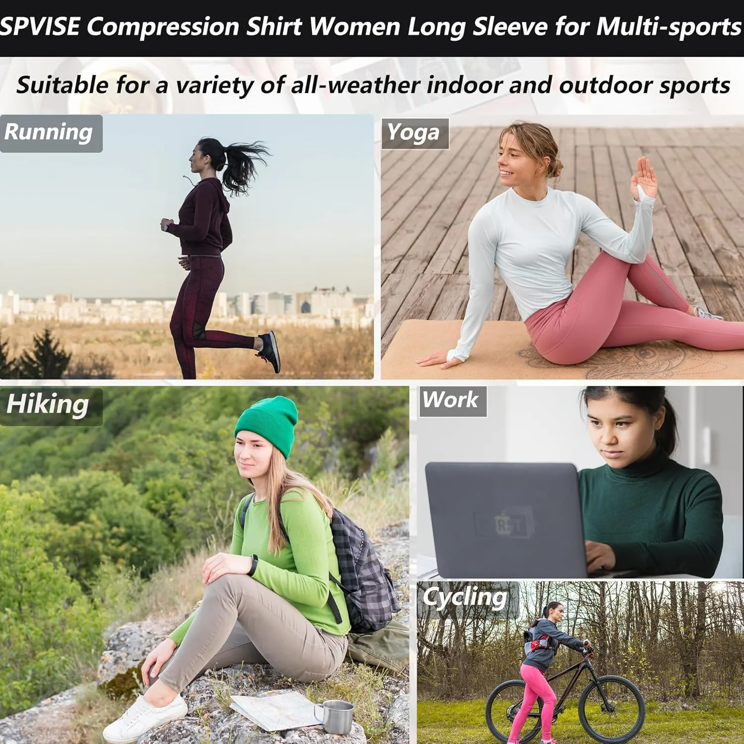 SPVISE Long Sleeve Compression Shirts for Women Quick Dry Breathable Workout Gym Tops Athletic Exercise Yoga Running T-Shirt