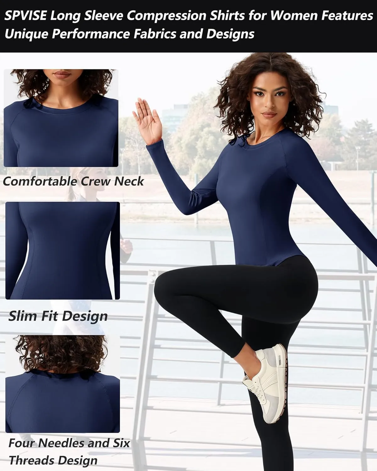 SPVISE Long Sleeve Compression Shirts for Women Quick Dry Breathable Workout Gym Tops Athletic Exercise Yoga Running T-Shirt