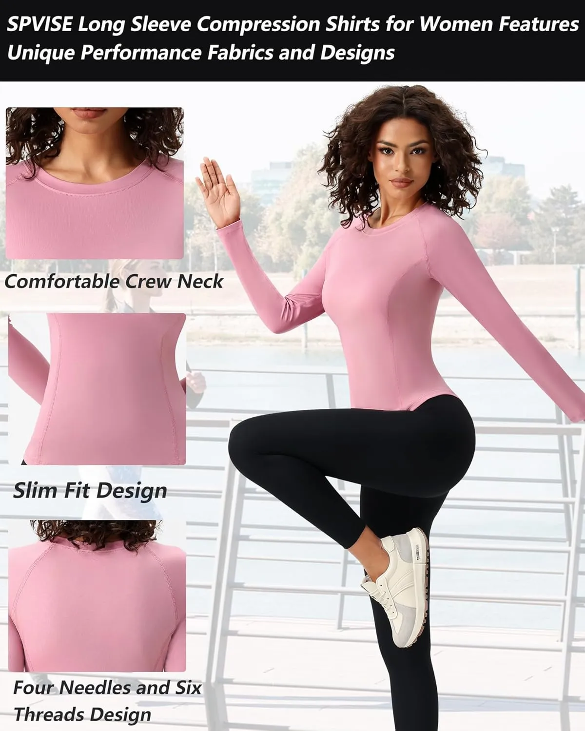 SPVISE Long Sleeve Compression Shirts for Women Quick Dry Breathable Workout Gym Tops Athletic Exercise Yoga Running T-Shirt