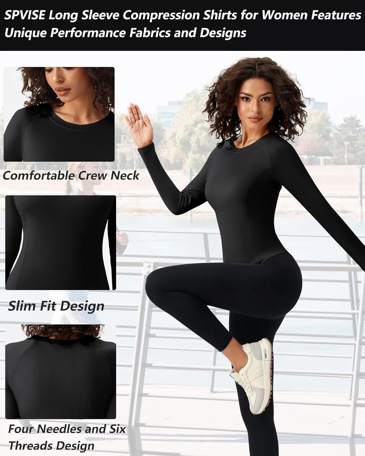 SPVISE Long Sleeve Compression Shirts for Women Quick Dry Breathable Workout Gym Tops Athletic Exercise Yoga Running T-Shirt