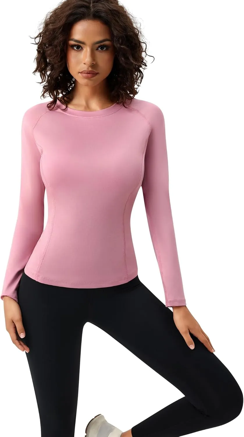 SPVISE Long Sleeve Compression Shirts for Women Quick Dry Breathable Workout Gym Tops Athletic Exercise Yoga Running T-Shirt