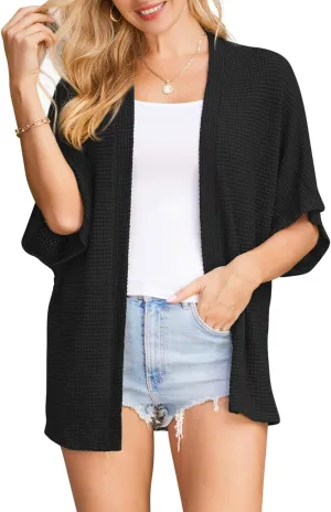 STYLEWORD Women's Summer Fashion Cardigan Lightweight Short Sleeve Beach Cover Up Kimonos